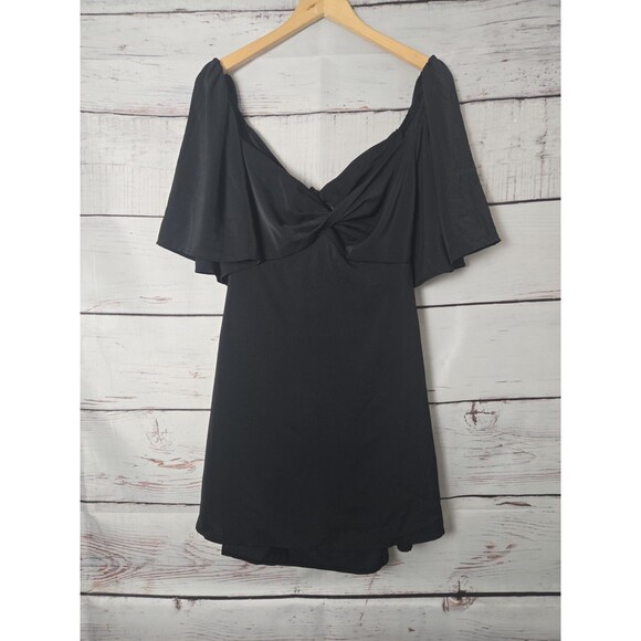 Abercrombie & Fitch Womens Dress Large Petite Black Twist Front Tie Back Flutter - Picture 1 of 9